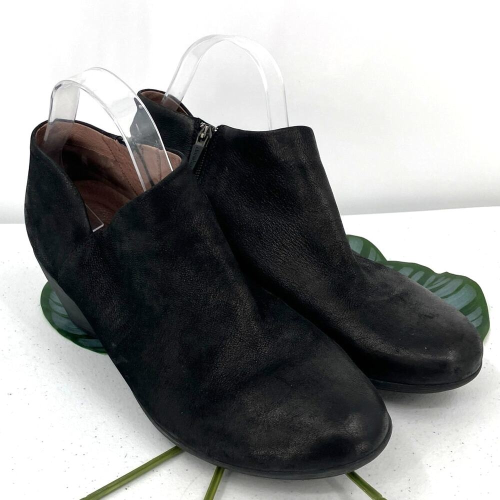 Dansko Raina Black Burnished Nubuck Leather Side Zip Block Heel Ankle Boot Shoes